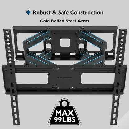 BONTEC TV Wall Mount, Full Motion Bracket for 23-70 Inch TVs, Holds Up to 99lbs, Max VESA 400x400mm, Fits 32 40 50 55 65 Inch LED OLED LCD Flat and Curved Screens, Tilt Swivels with 6 Arms - PuriLite