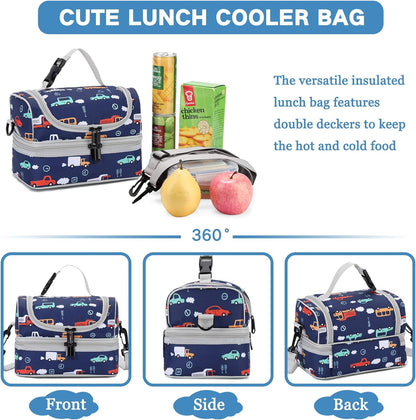 VASCHY Lunch Box Bag Men, Insulated Two Compartments Bento Cooler Bags for Adults/Women/Kids for School,Daycare,Kindergarten,Picnic Black - PuriLite