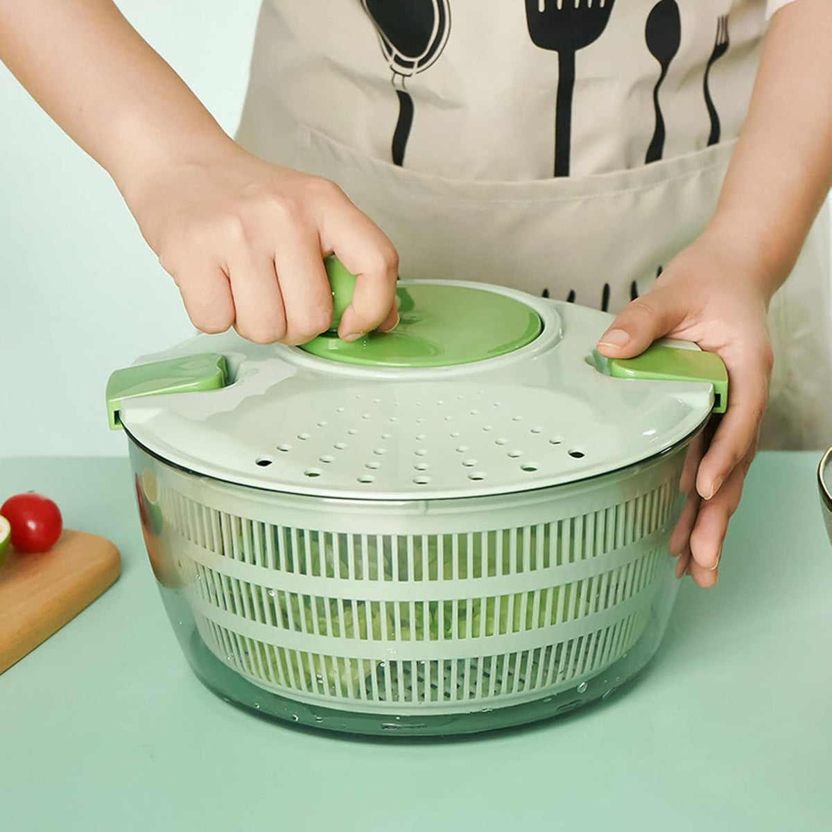 Salad Spinner Lettuce Washer with Drain Bowl Colander Handle, Veggie Dryer Fruit Washer Drainer for Cleaning Drying Greens Vegetables Fruits(Blue) - PuriLite