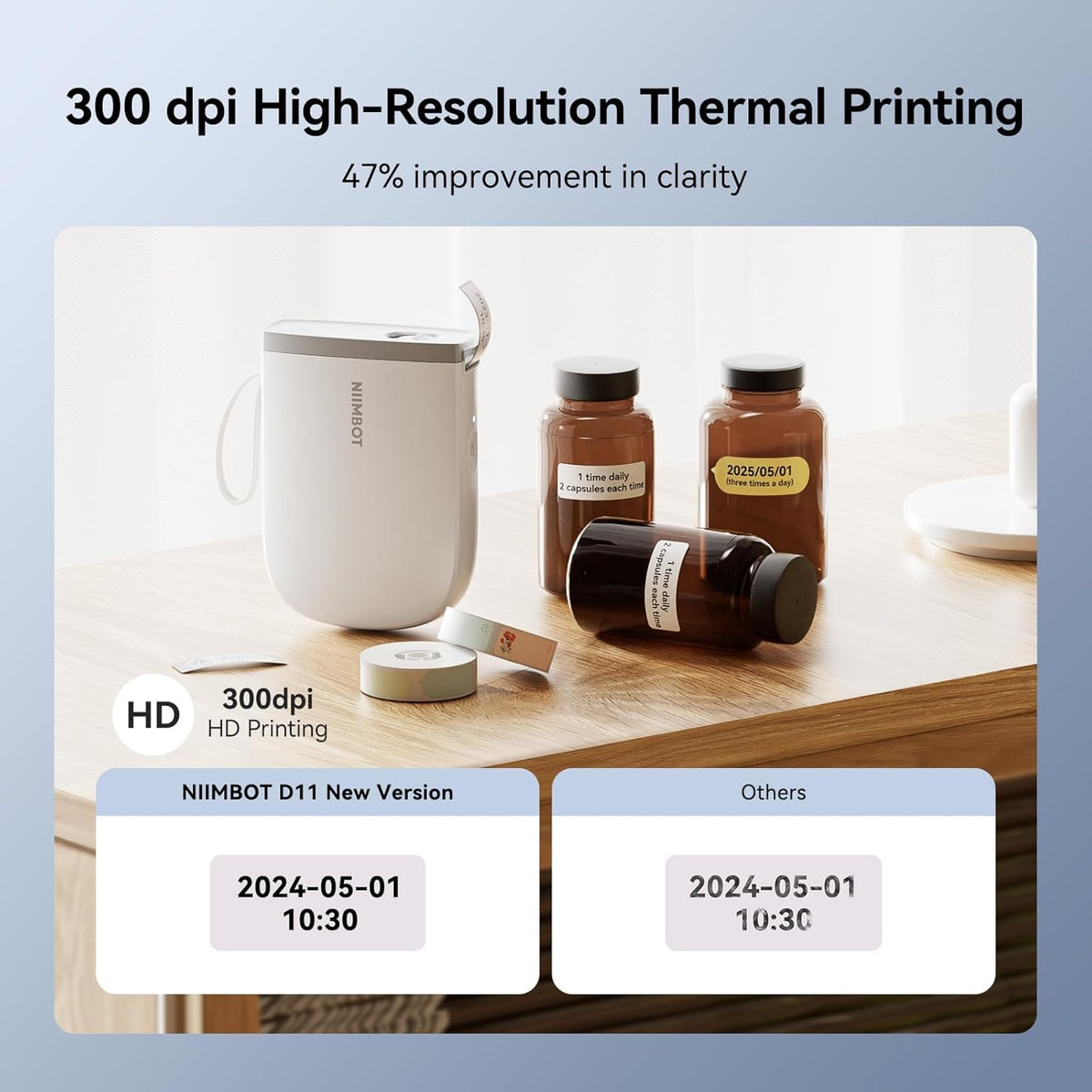 NIIMBOT D110 Mini Label Maker Machine with Tape(Pre-Cut Size 12x40mm), Portable Bluetooth Sticker Printer, Inkless Automatic Feeding One-Touch Custom Printing, Compatible with Phone Only - PuriLite