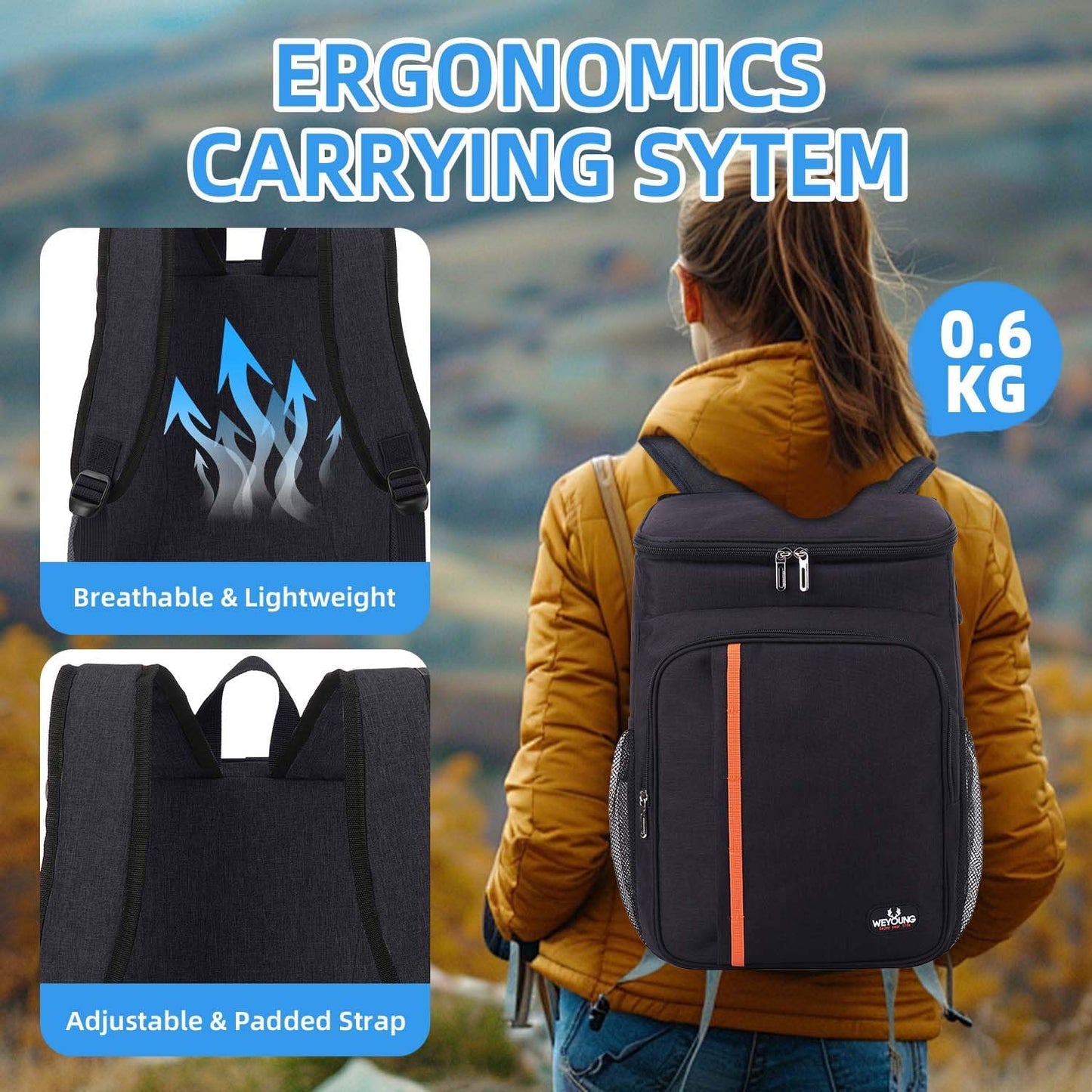 Bagtopia Camping Cooler Backpack 25 Cans, Leak Proof Insulated Thermal Bag, Beach Travel Picnic Lunch Backpack for Men Women - PuriLite