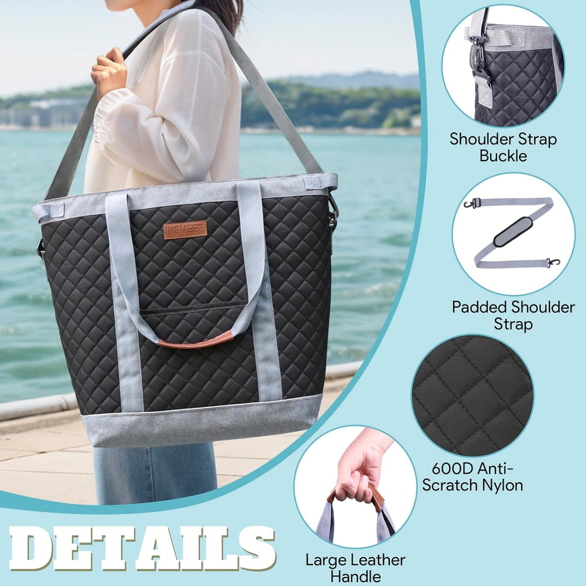 INSMEER Extra Large Tote Cooler Bags - 45 Cans/35L, Collapsible Soft Side Cooler with Shoulder Strap, Leakproof/Waterproof/Insulated/Reusable Grocery Bag for Beach, Camping, Travel, Grocery Shopping - PuriLite