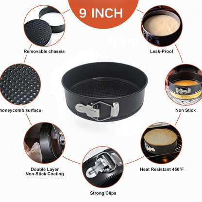 ELEBOX 9 inch Cheesecake Pan Springform Cake Pan, Non-Stick Baking Pan with Leakproof Design and Removable Bottom, Round Cake Tin Baking Mold for Birthday Cakes - PuriLite
