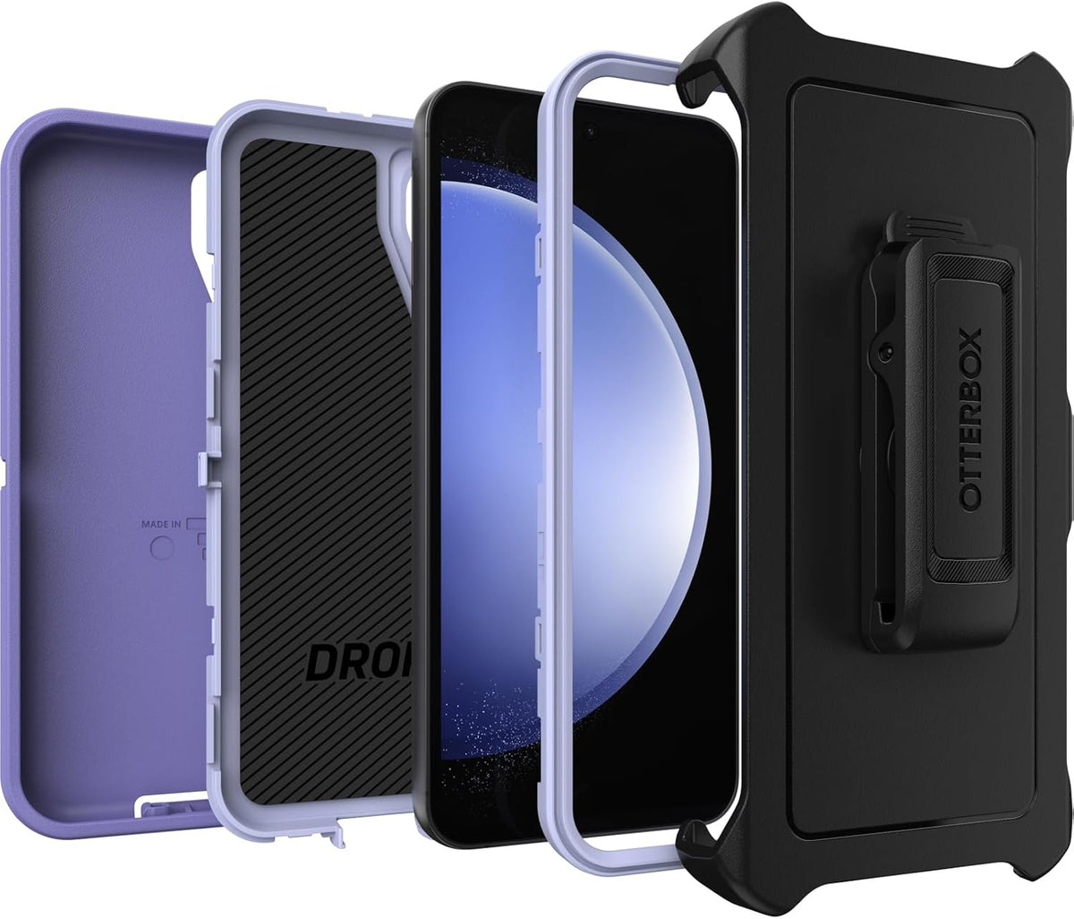 OtterBox Galaxy S23 FE Defender Series Case - Black, Rugged & Durable, with Port Protection, Includes Holster Clip Kickstand - PuriLite