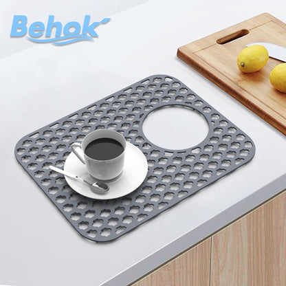 BEHOK 2 Pack Silicone Sink Protector for Kitchen Sink Bathroom Sink 13.58"x 11.6" Sink Mat, Non-Slip and Durable Silicone Sink Grid, Rear Drain (Gray) - PuriLite