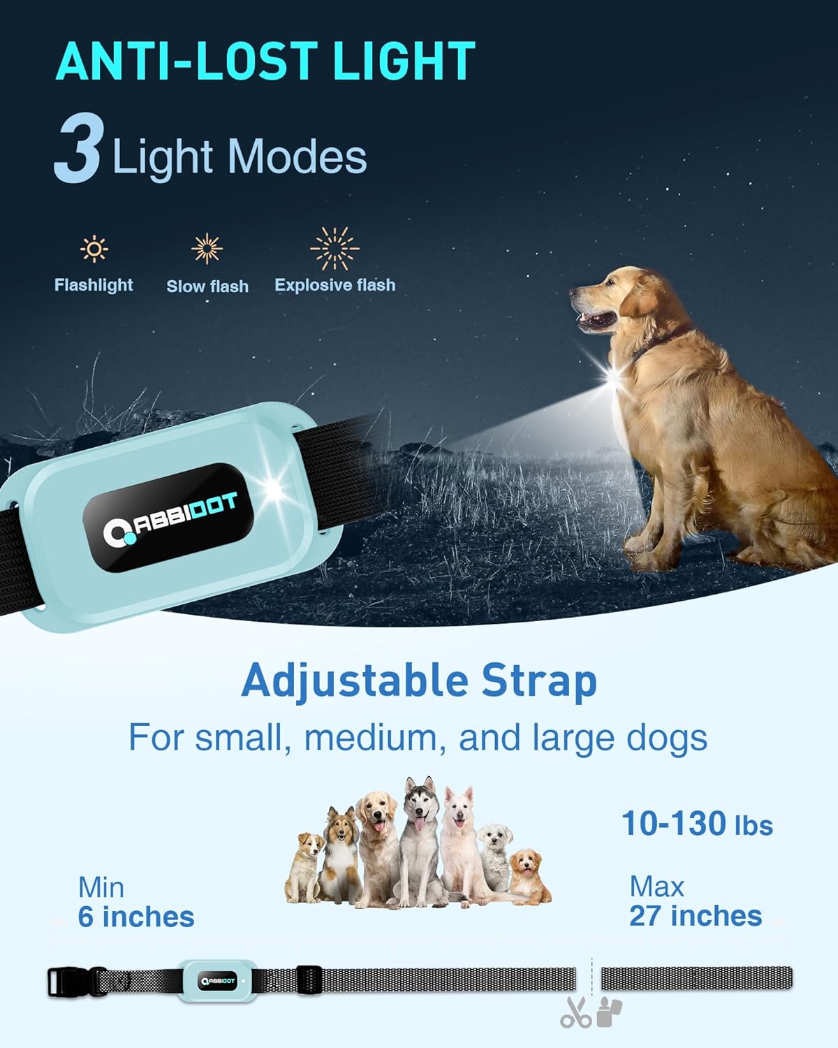 ABBIDOT Shock Collar - 4500ft Dog Training Collar, 178 Levels Dog Shock Collar, E-clicker, Waterproof Remote & Collar, Night Light E Collar for Small Medium Large Dogs (Black, 1 Collar) - PuriLite