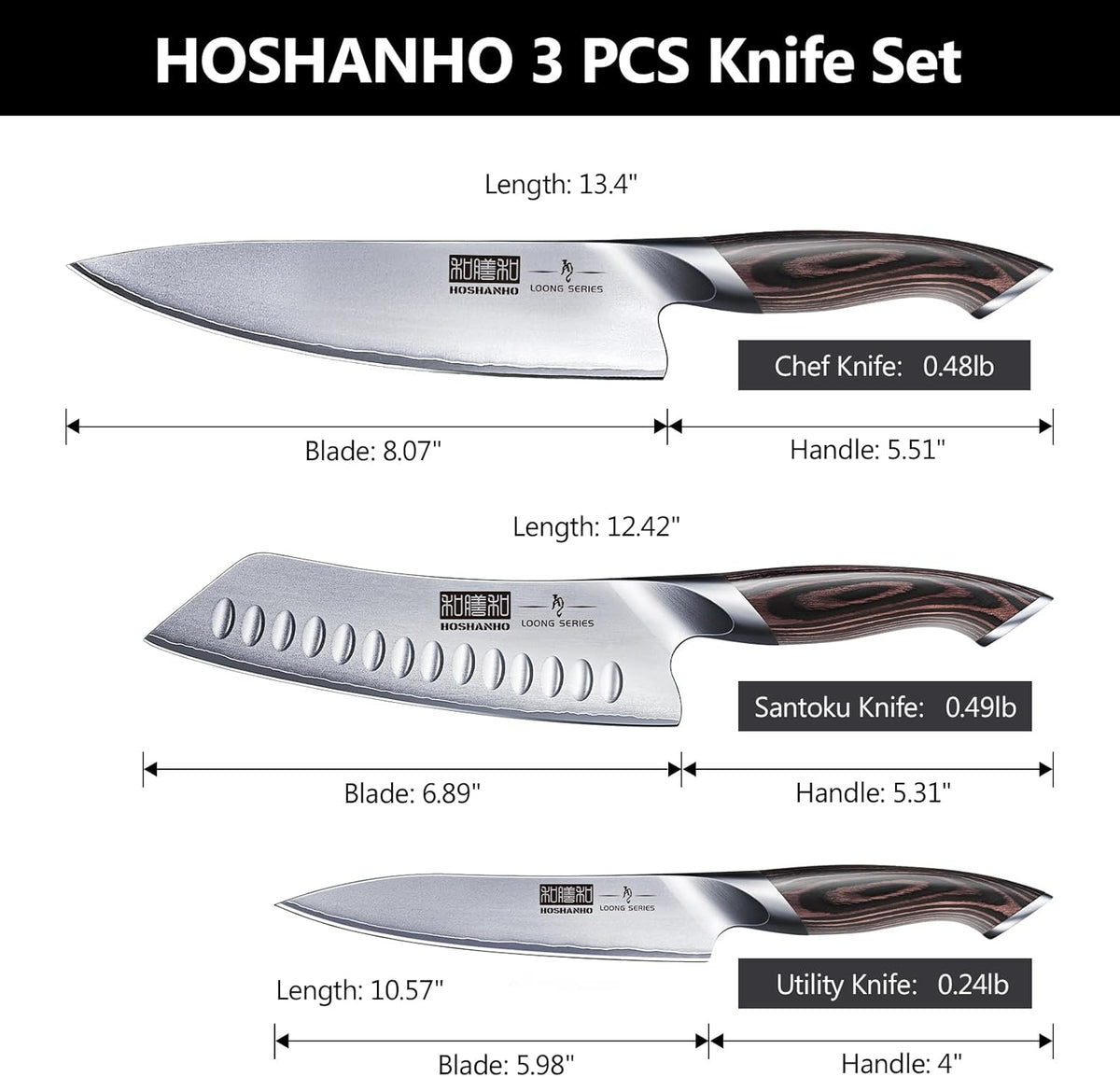 HOSHANHO 16-Piece Knife Set, Japanese High Carbon Stainless Steel Kitchen Knife Set, Ultra Sharp Chef Knife Block Set with Sharpener - PuriLite