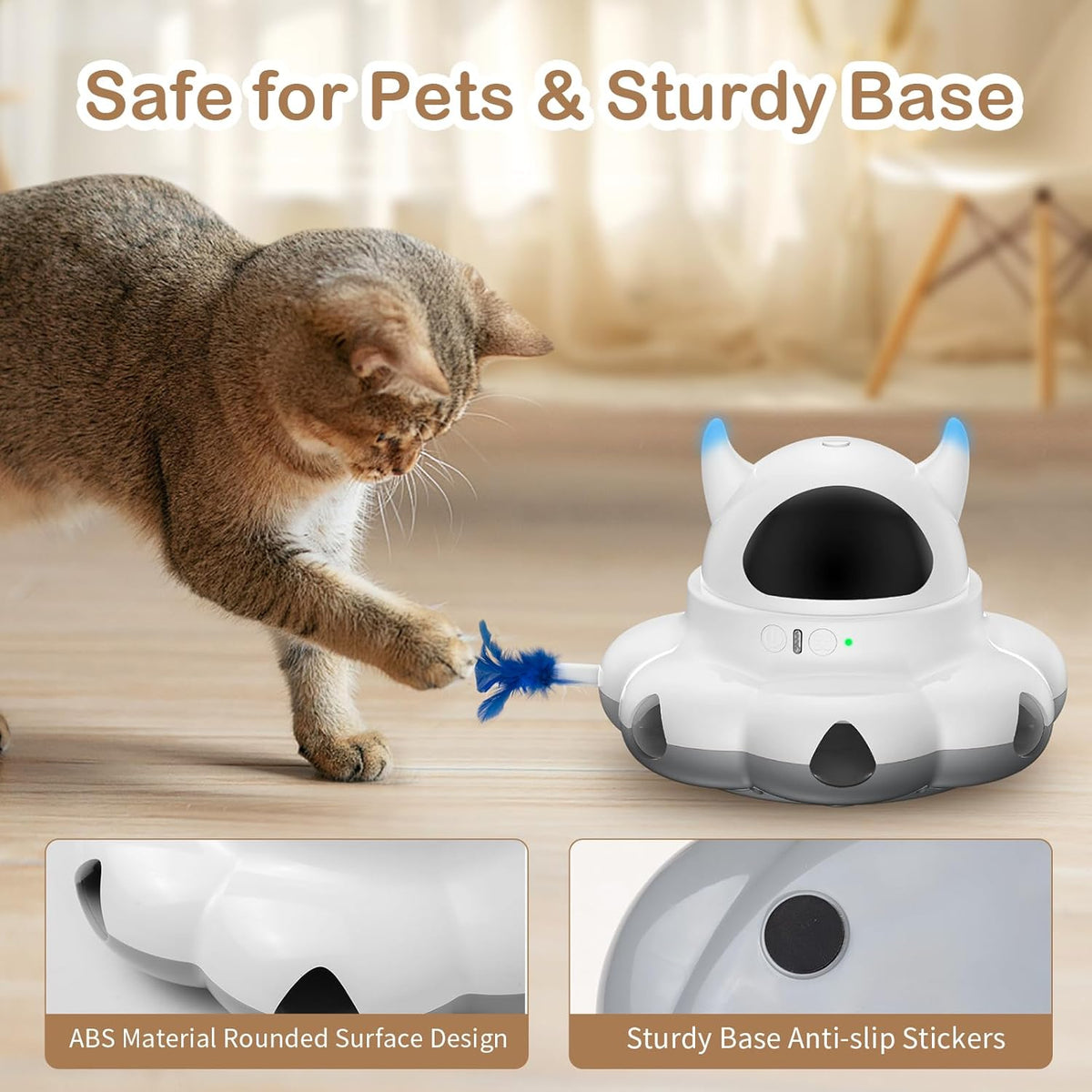 Cosicosy 2-in-1 Interactive Cat Toys for Indoor Cats, Automatic Cat Toy with 8 Holes Mice Whack A Mole Moving Feather, Smart Cat Toy (White) - PuriLite