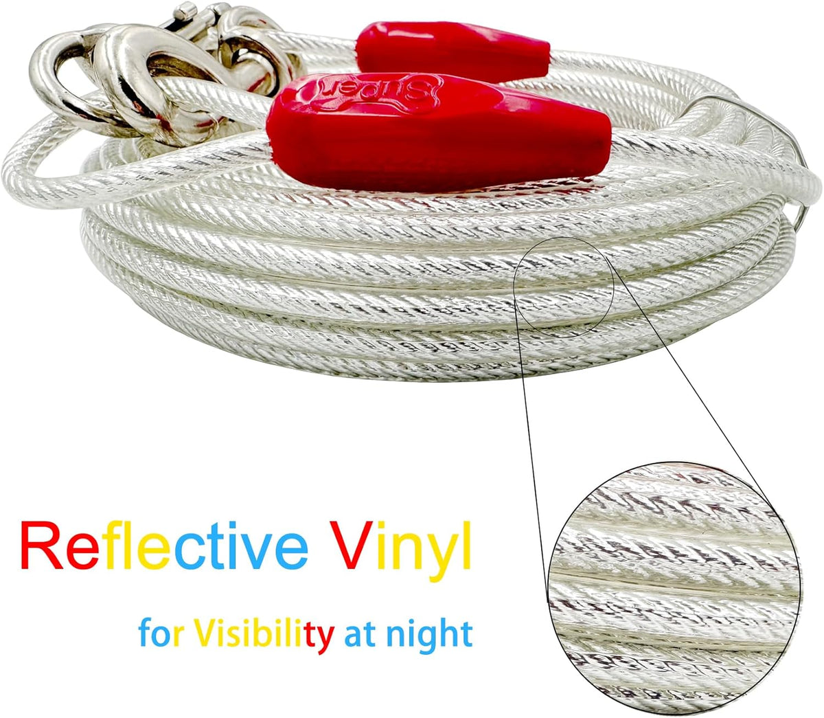 Petest 25ft Reflective Tie-Out Cable for Small Dogs Up to 35 Pounds - PuriLite