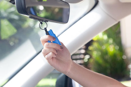 RESQME The Original Emergency Keychain Car Escape Tool, 2-in-1 Seatbelt Cutter and Window Breaker, Made in USA, Pack of 2, Blue, Yellow - Compact Emergency Hammer