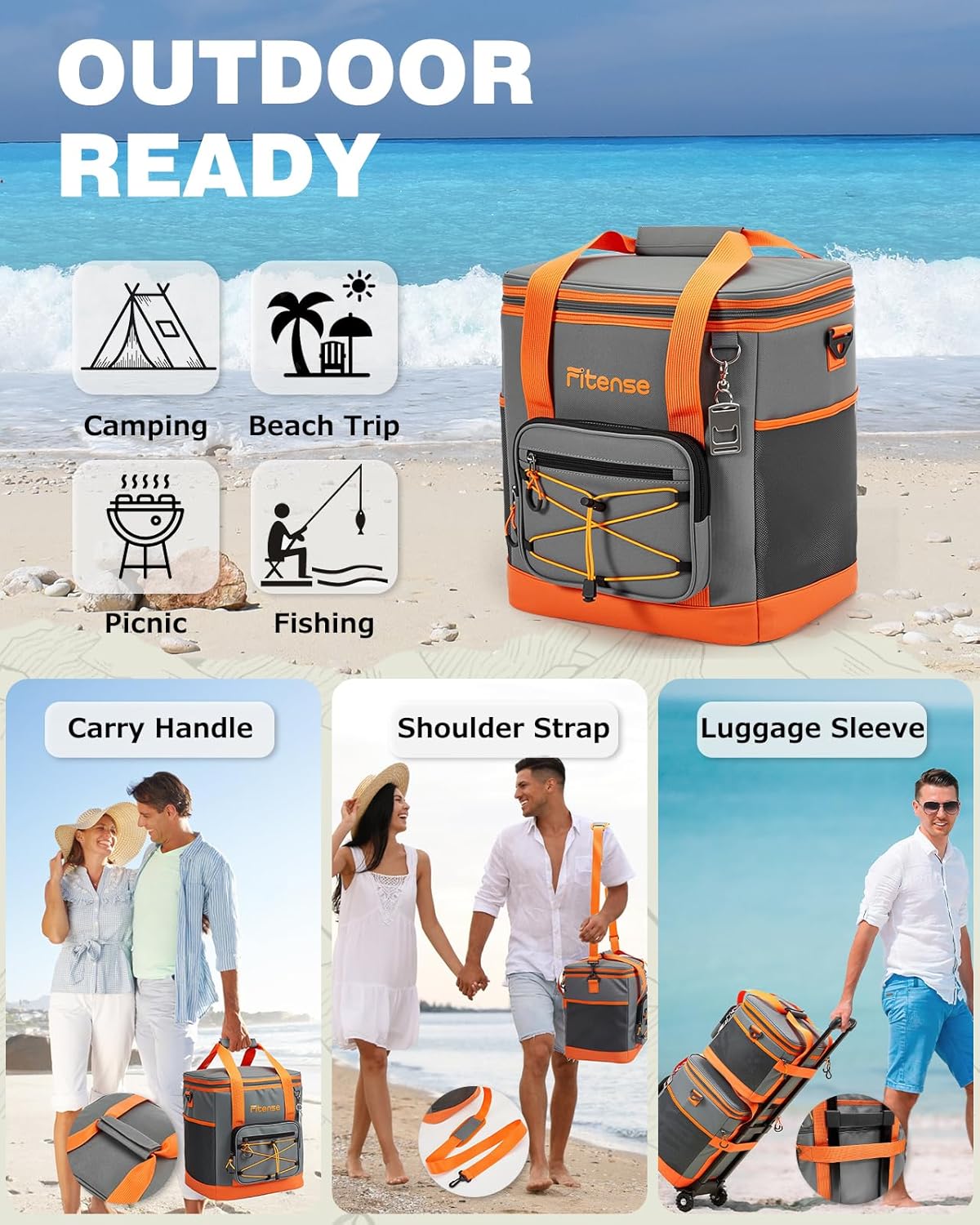 Fitense Soft Cooler Bag Insulated 50 Cans/33L, 27 Cans/20L Camping Cooler 4-Layer Leakproof, Collapsible Portable Lunch Cooler for Beach, Travel, Picnic, Grocery, Kayaking - PuriLite