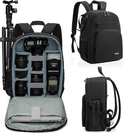 IPEB Camera Backpack Bag with Tripod Holder Water Resistant Camera Cases Photography Backpack Anti-Theft for DSLR Camera - PuriLite