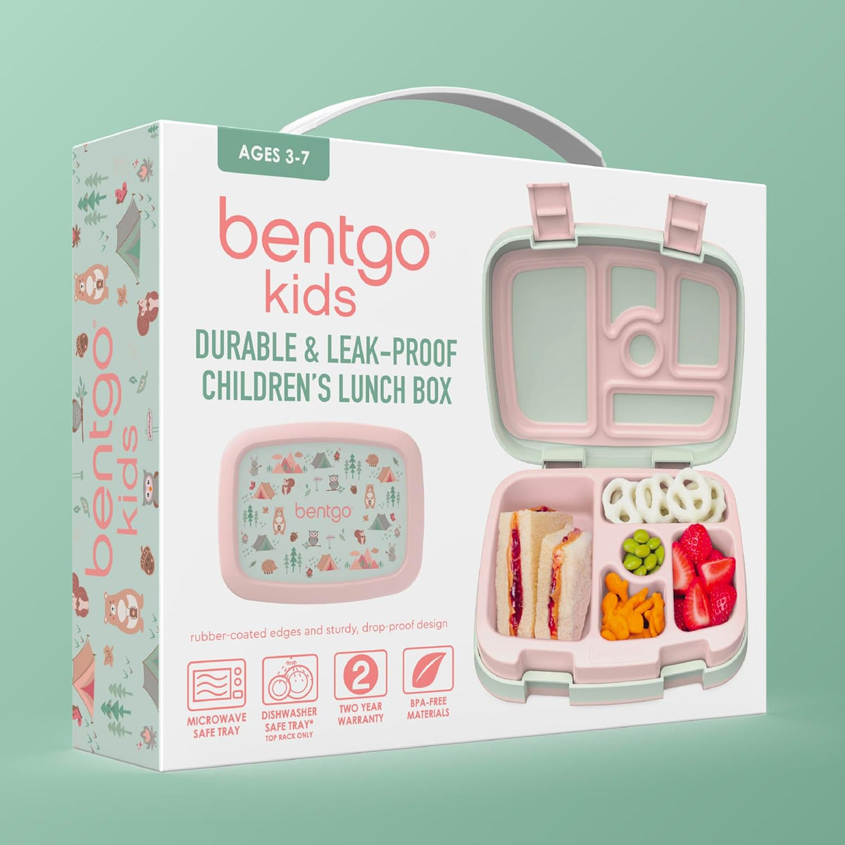Bentgo Kids Prints Leak-Proof, 5-Compartment Bento-Style Kids Lunch Box - Ideal Portion Sizes for Ages 3-7, Durable, Drop-Proof, Dishwasher Safe, & Made with BPA-Free Materials (Nature Adventure)