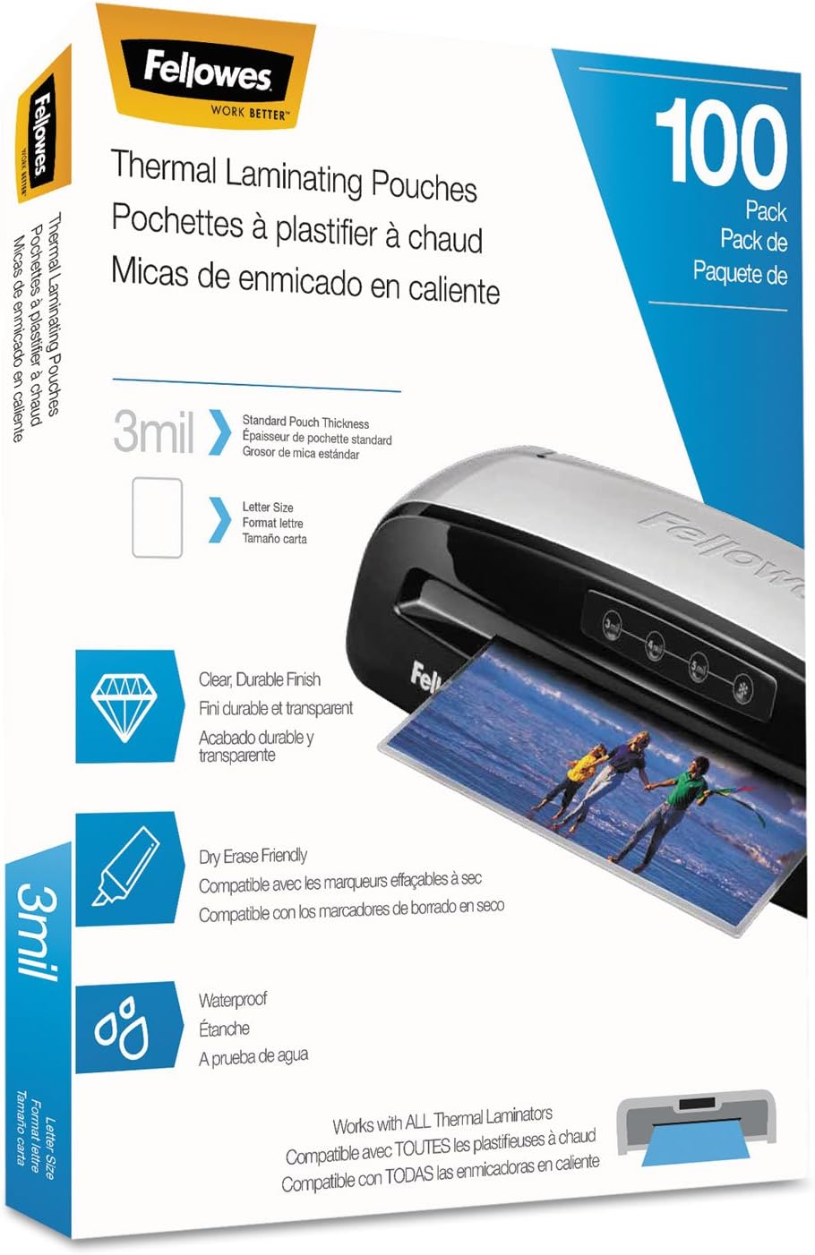 Fellowes Thermal Laminating Pouches, Letter Size Sheets 9 x 11.5-Inches, 3 mil, 200 Pack (5743401), Clear - PuriLite