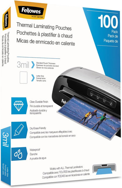Fellowes Thermal Laminating Pouches, Letter Size Sheets 9 x 11.5-Inches, 3 mil, 200 Pack (5743401), Clear - PuriLite