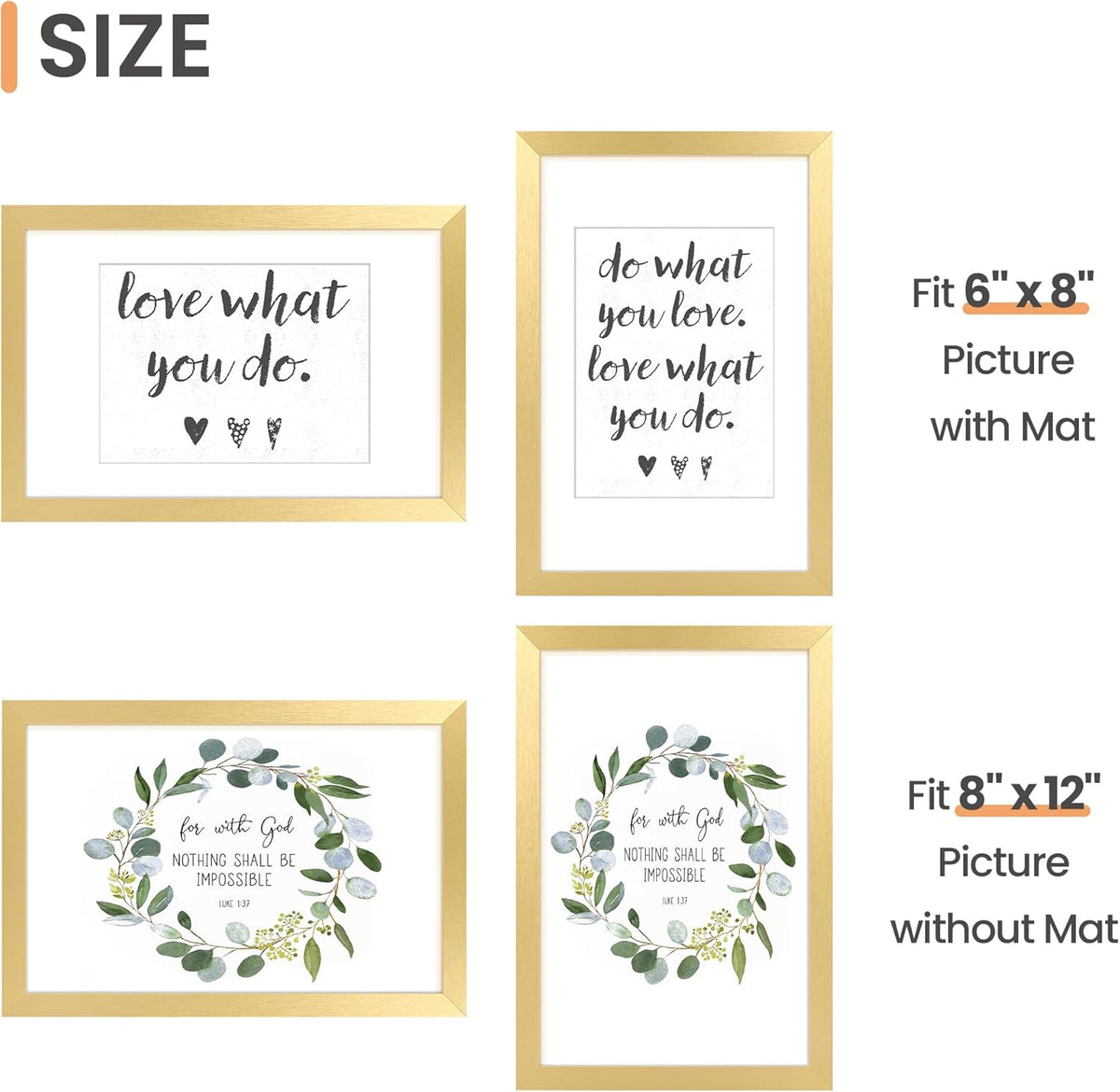upsimples 11x14 Picture Frame, Display Pictures 8x10 with Mat or 11x14 Without Mat, Wall Hanging Photo Frames, Black - PuriLite