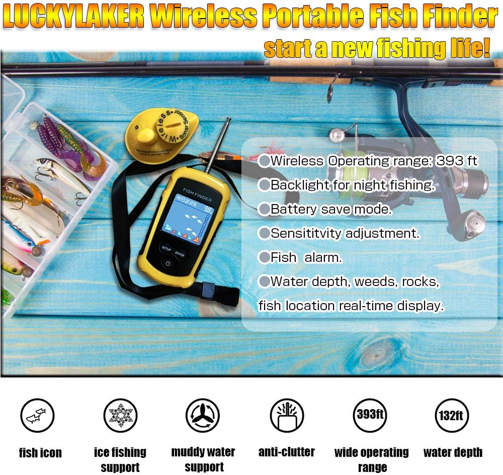 LUCKYLAKER Sensor Transducer Fish Finder Portable Sonar Handheld Depth Finder Kayak LCD Display Fish Finder Wireless Castable - PuriLite