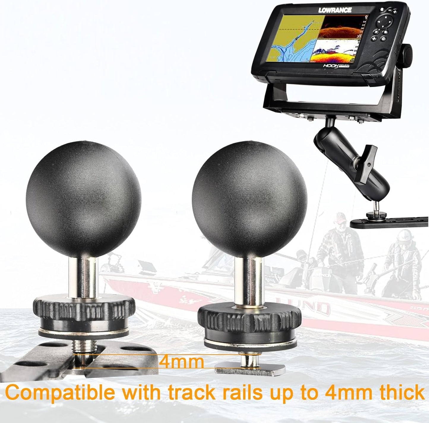 VAUBORTTI Aluminum Fish Finder Mount, C-Size 1.5" Ball,T-Bolt Track Ball for Rail Tracks,Compatible with Lowrance, Garmin, Humminbird, Raymarine - PuriLite