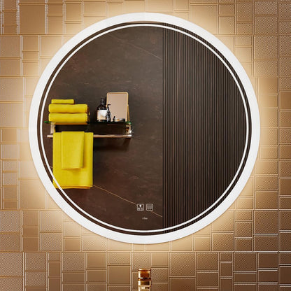 KWW Round Mirror Bathroom LED Lighted Mirror, Illuminated Dimmable Anti-Fog Wall-Mounted Makeup Vanity Mirror with Lights (24L x 24W inches) - PuriLite