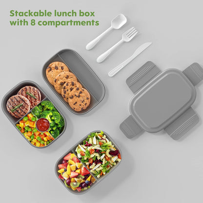 Bento Box Adult - 3 Layers Stackable Lunch Containers for Adults & Kids, 72oz Large Salad Containers for Lunch with Utensil Sauce Dressing Containers for Dining Out,Work,Pink - PuriLite