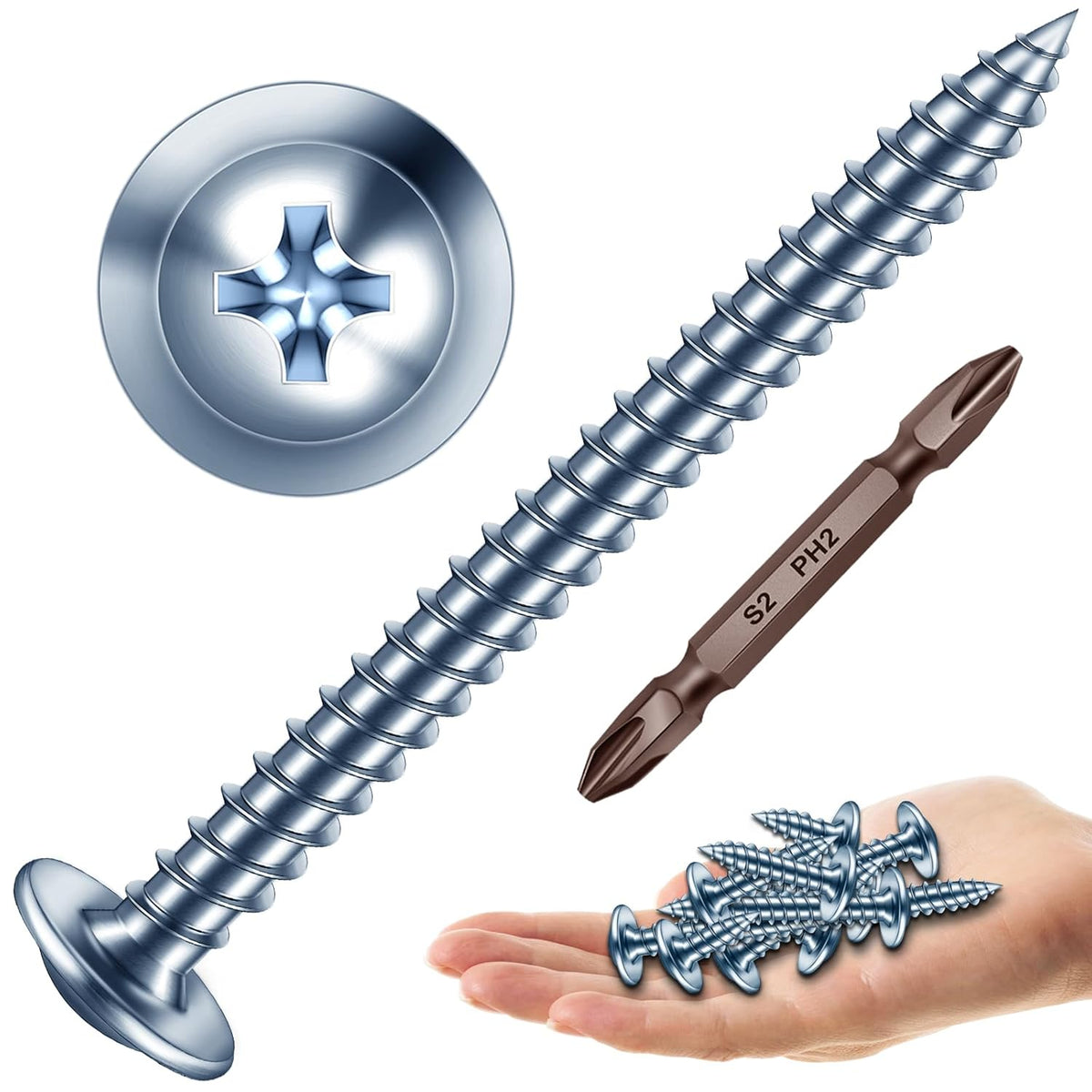 150Pcs #8 × 2" Black Screws for Wood, Phillips Truss Head Wood Screws, Quick Metal Self Tapping, Zinc Plated Steel, Truss Head Screws by Mywish - PuriLite