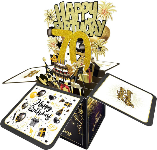 70th Birthday Card, 70th Birthday Decorations for Women Men, Happy Birthday 3D Cards for 70 Year Old Grandpa Grandma, Birthday Gift Box for Mother Dad - PuriLite