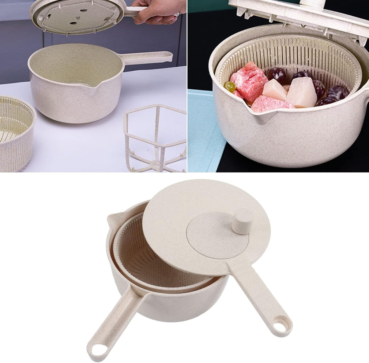 Salad Spinner,Multifunction Vegetable Washer with Handle and Drain Basket Suitable for Home and Kitchen - PuriLite