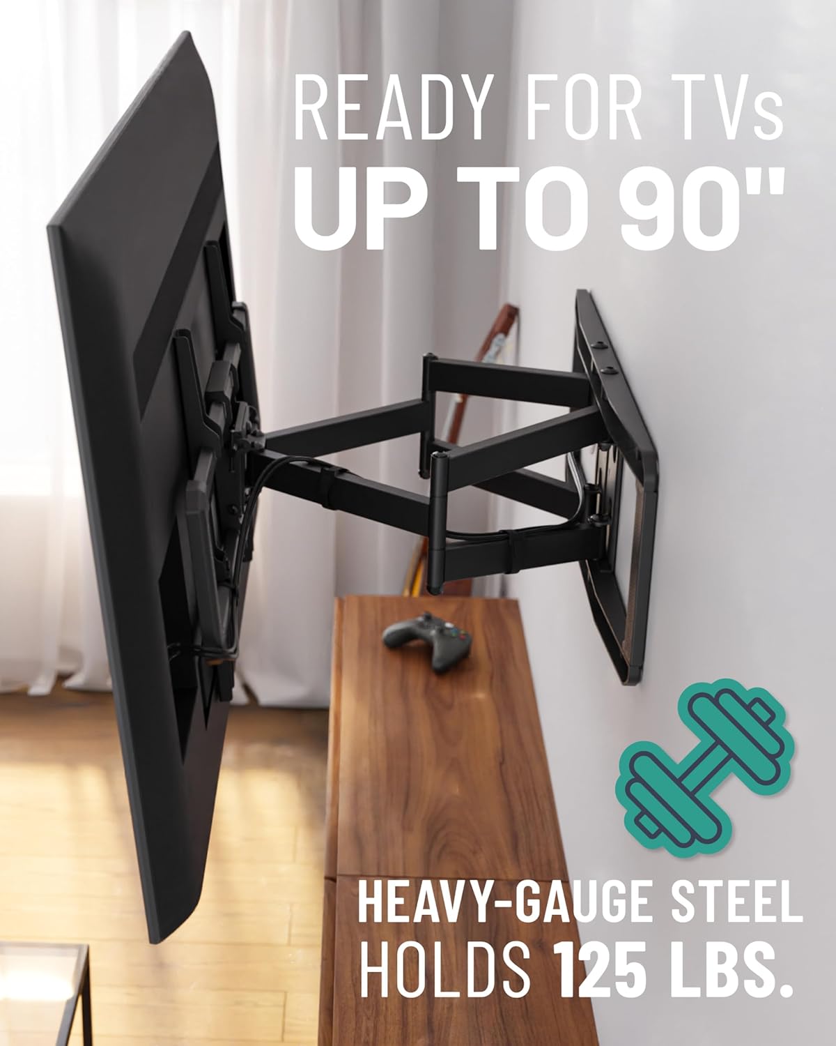 ECHOGEAR MaxMotion TV Wall Mount for Large TVs Up to 90" - Full Motion Has Smooth Swivel, Tilt, & Extension - Universal Design Works with Samsung, Vizio & More - Includes Hardware & Drill Template - PuriLite