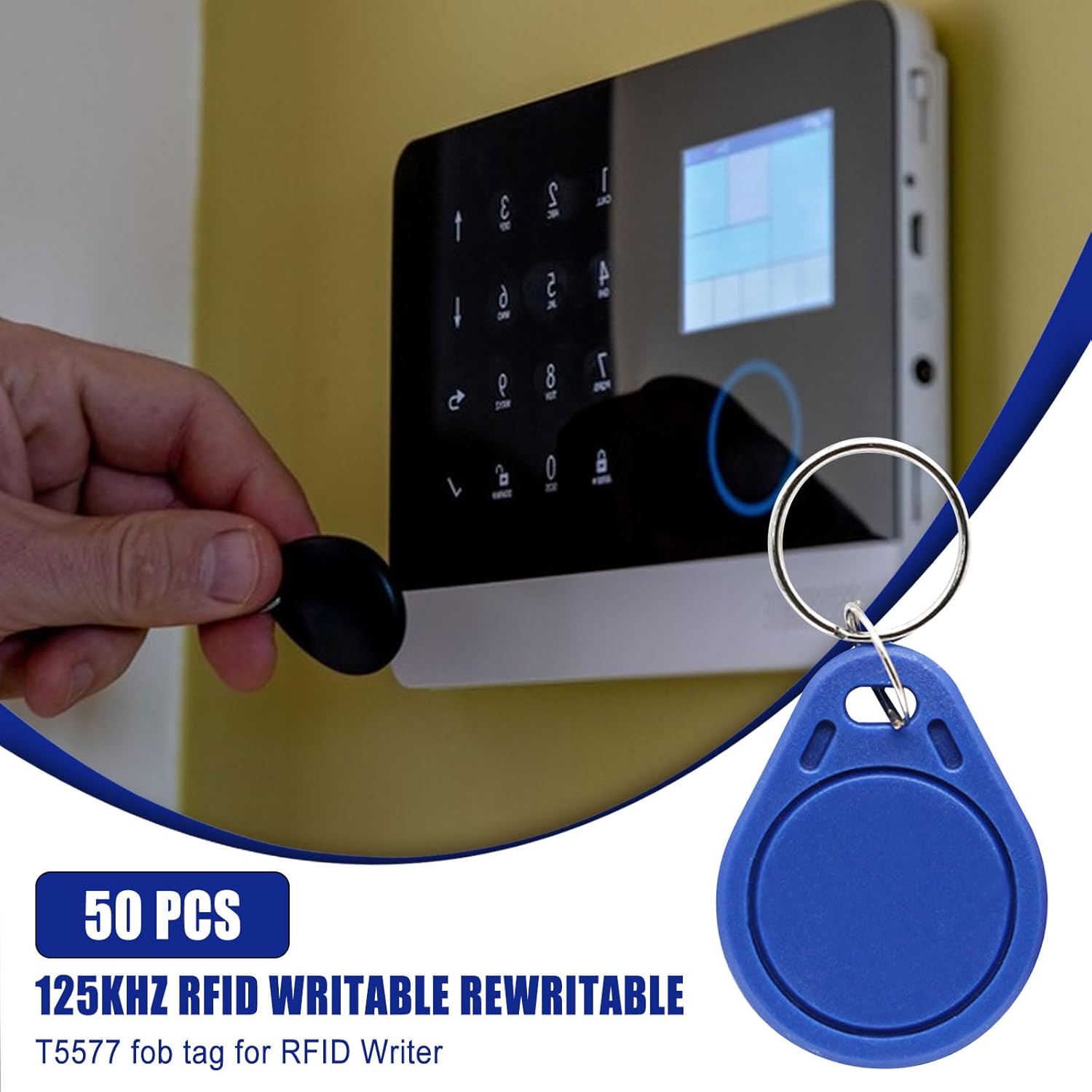 RFID Key Fobs 125KHz 50 PCS, T5577 Proximity ID Tag Rewritable Keypad Card Door Lock Entry Access Control System Fob Tag Wholesale (Black) - PuriLite