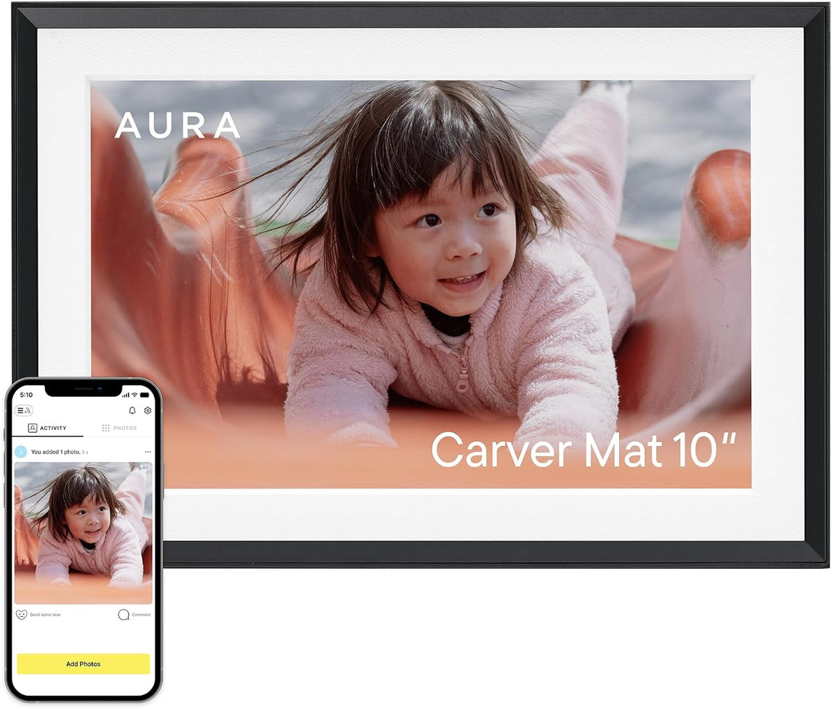 Aura Aspen 12" Digital Photo Frame - Black with Paper Mat - PuriLite