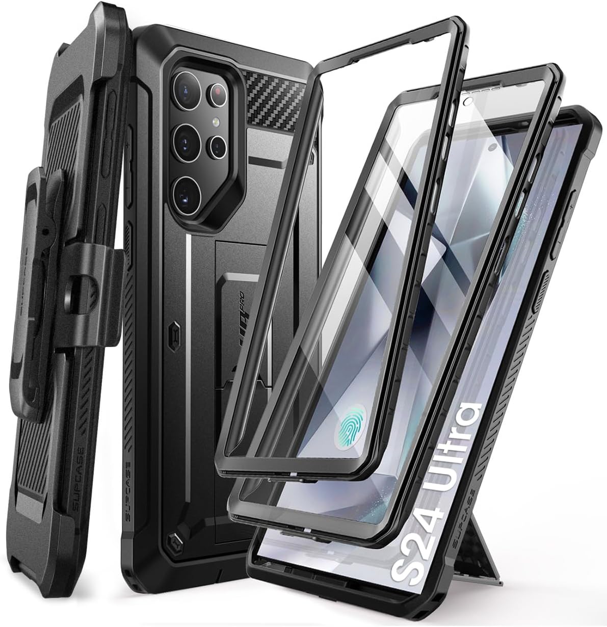 SUPCASE Unicorn Beetle Pro Case for Samsung Galaxy S23 Ultra 5G (2023), [Extra Front Frame] Full-Body Dual Layer Rugged Belt-Clip & Kickstand Case with Built-in Screen Protector (Black) - PuriLite