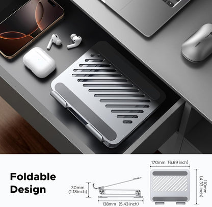 UGREEN Tablet Stand Holder for Desk, Aluminum Desktop Tablet Holder Dock Adjustable Foldable Riser Compatible with iPad Pro 12.9, 9.7, 10.5, iPad Air, iPad mini, Surface Pro, Galaxy Tab, Silver - PuriLite