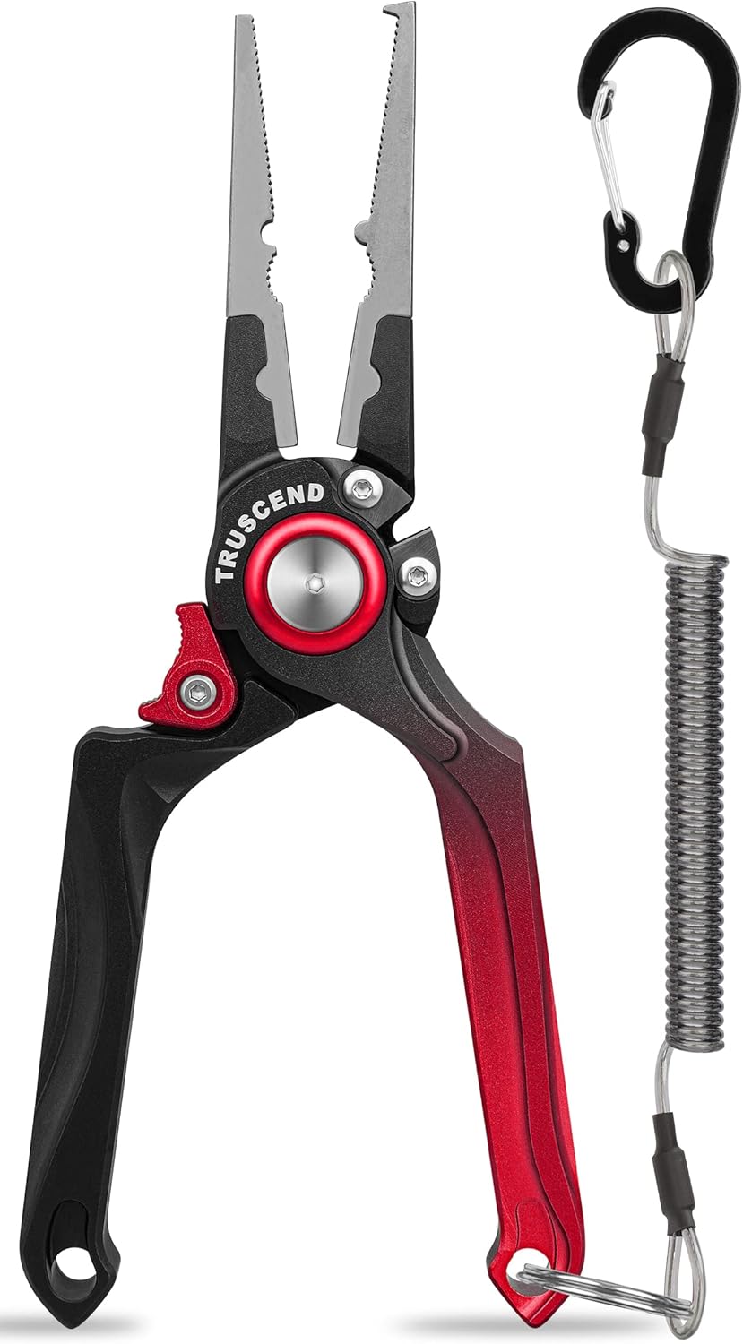 TRUSCEND Lockable Handy Fishing Pliers with Innovative Ergonomic Handle, Saltwater Corrosion Resistant Teflon Coated Fishing Tool, Multi-Function Fishing Gear with Mo-V Cutter, Amazing Fishing Gift - PuriLite