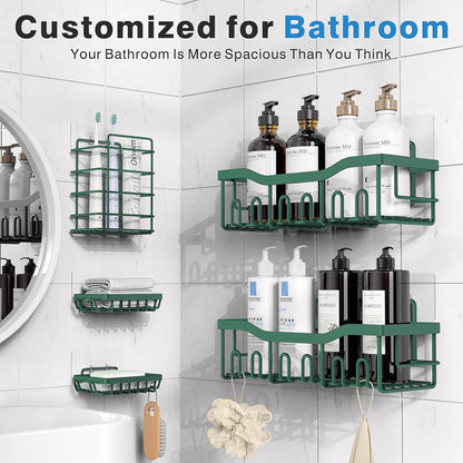 EUDELE 5-Pack Rustproof Stainless Steel Shower Caddy – No Drill Adhesive Bathroom Organizer with Large Capacity, Spacious Shower Shelves for Inside Shower, Kitchen & Home Decor Storage - PuriLite