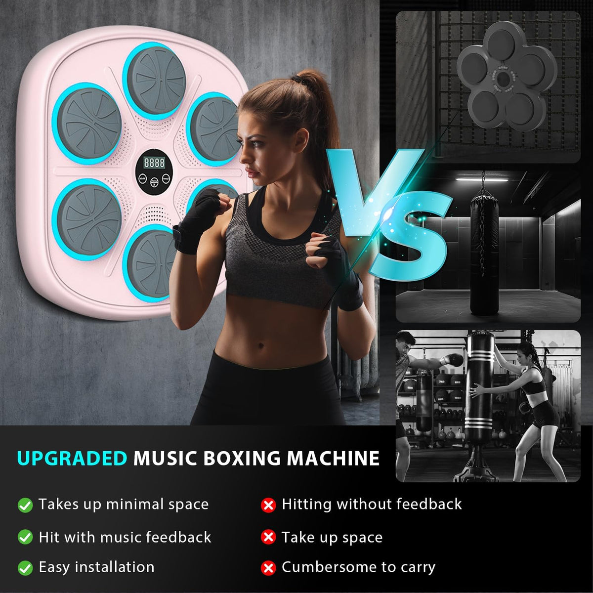2025 New Smart Music Boxing Machine with Premium Boxing Gloves, Bluetooth Training Machine with LED Electronic Wall Mounted, Home Workout Boxing Target Machine for Adults and Kids - PuriLite