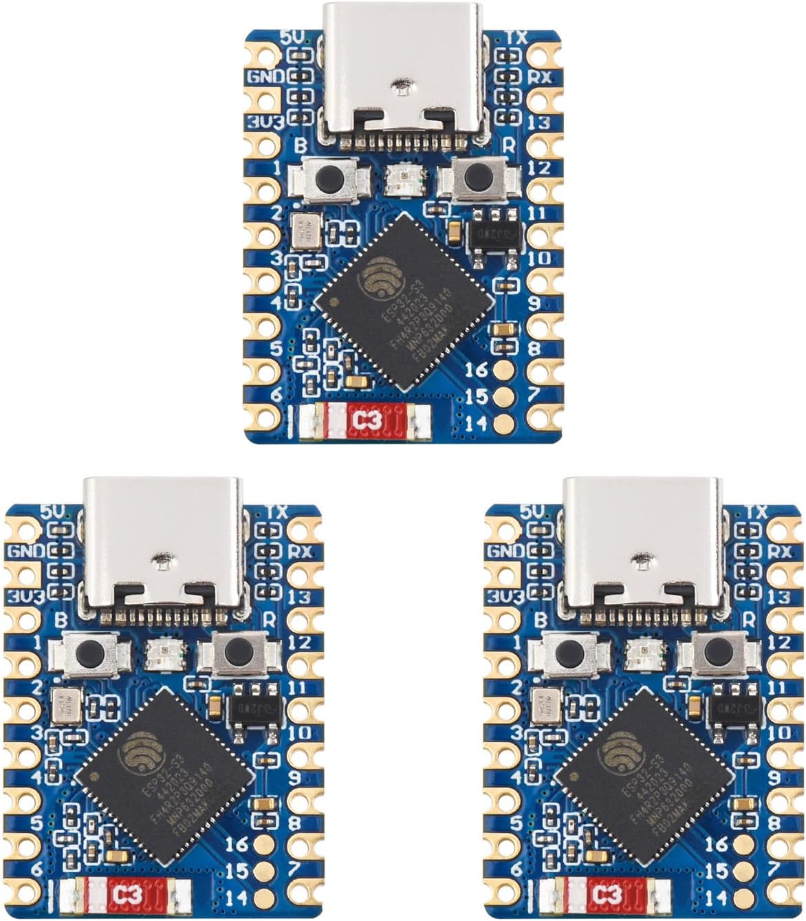 Waveshare 3PCS ESP32-S3 Mini Development Board, Based On ESP32-S3FH4R2, Onboard Multi-Function GPIO Pins, Dual-Core Processor, 240MHz Running Frequency,Microcontroller - PuriLite