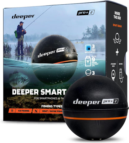 Deeper PRO+ 2 Sonar - Portable Fish Finder and Depth Finder for Kayaks, Boats and Ice Fishing with GPS Enabled | Castable Deeper Sonar with Free User Friendly App - PuriLite