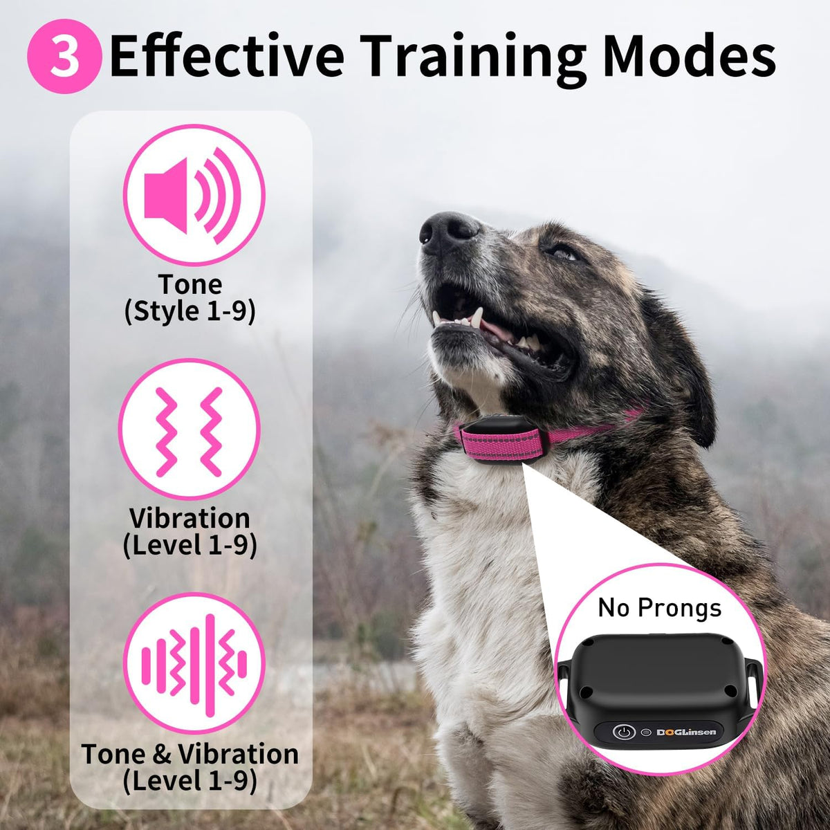 DOGLinsen No Shock Dog Training Collar with Remote 3300ft Range, Vibrating Dog Collar, Vibration Collar for Small Medium Large Dogs, 9 Style Tones and Vibration Collar - PuriLite