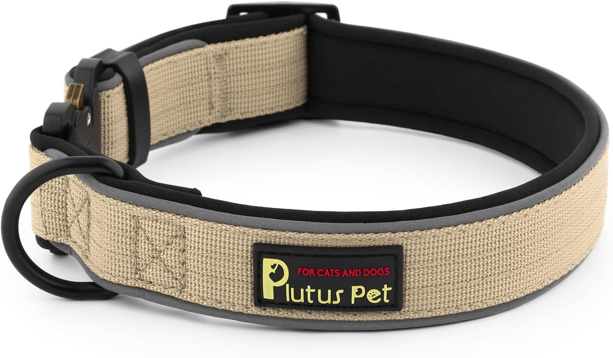 Plutus Pet Tactical Dog Collar, Reflective, Adjustable Heavy Duty Dog Collar, Soft Padded and Comfortable, for Small Medium and Large Dogs (Red, L) - PuriLite