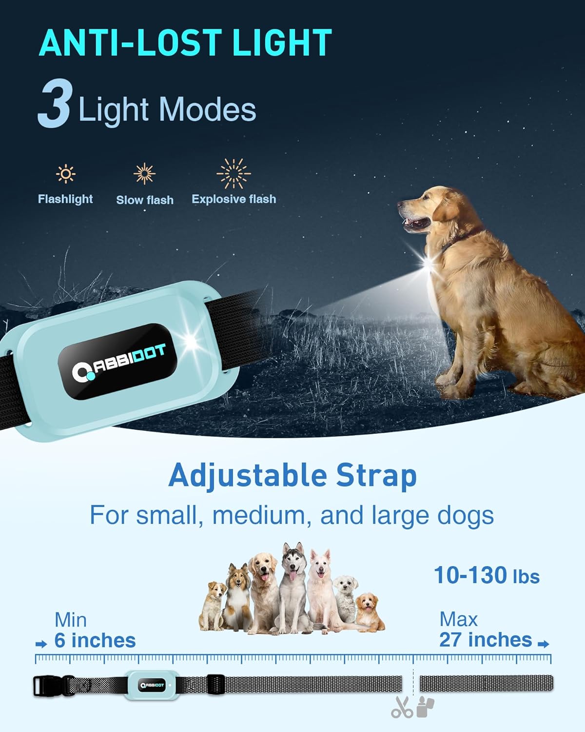 ABBIDOT Shock Collar 2 Dogs - 4500ft Dog Training Collar, 178 Levels, E-cliker, Waterproof Remote & Collar, Night Light E Collar for Small Medium Large Dogs (Black, 2 Collars) - PuriLite