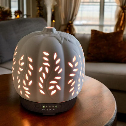 Earnest Living Essential Oil Diffuser White Pumpkin Ceramic Diffuser 250 ml Timers Night Lights and Auto Off Function Home Office Humidifier Aromatherapy Diffusers for Essential Oils Halloween - PuriLite