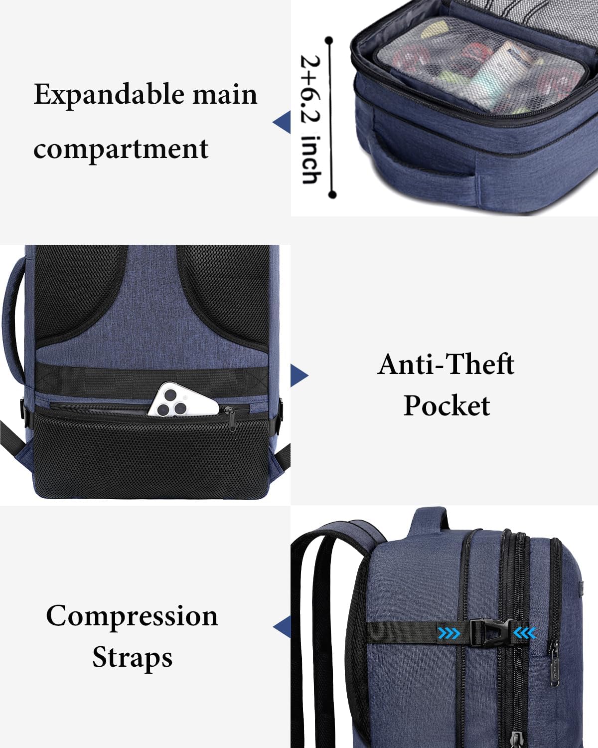 Vancropak Carry on Backpack, Airline Approved 45L Travel Backpack with 3 Packing Cubes - PuriLite