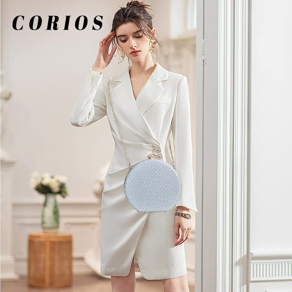 CORIOS Women's Evening Handbags Luxury Round Clutch Purse Shoulder Bag with PU Leather - PuriLite