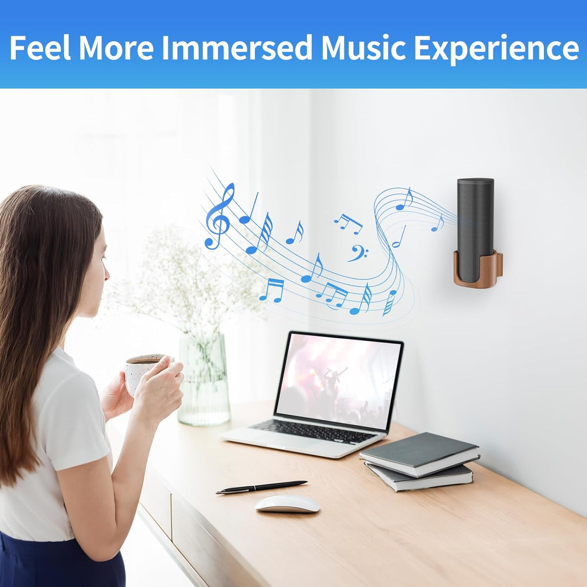Sturdy Speaker Wall Mount for Sonos Roam 2, Roam SL - Space Saving Bracket Easy to Install, White - PuriLite