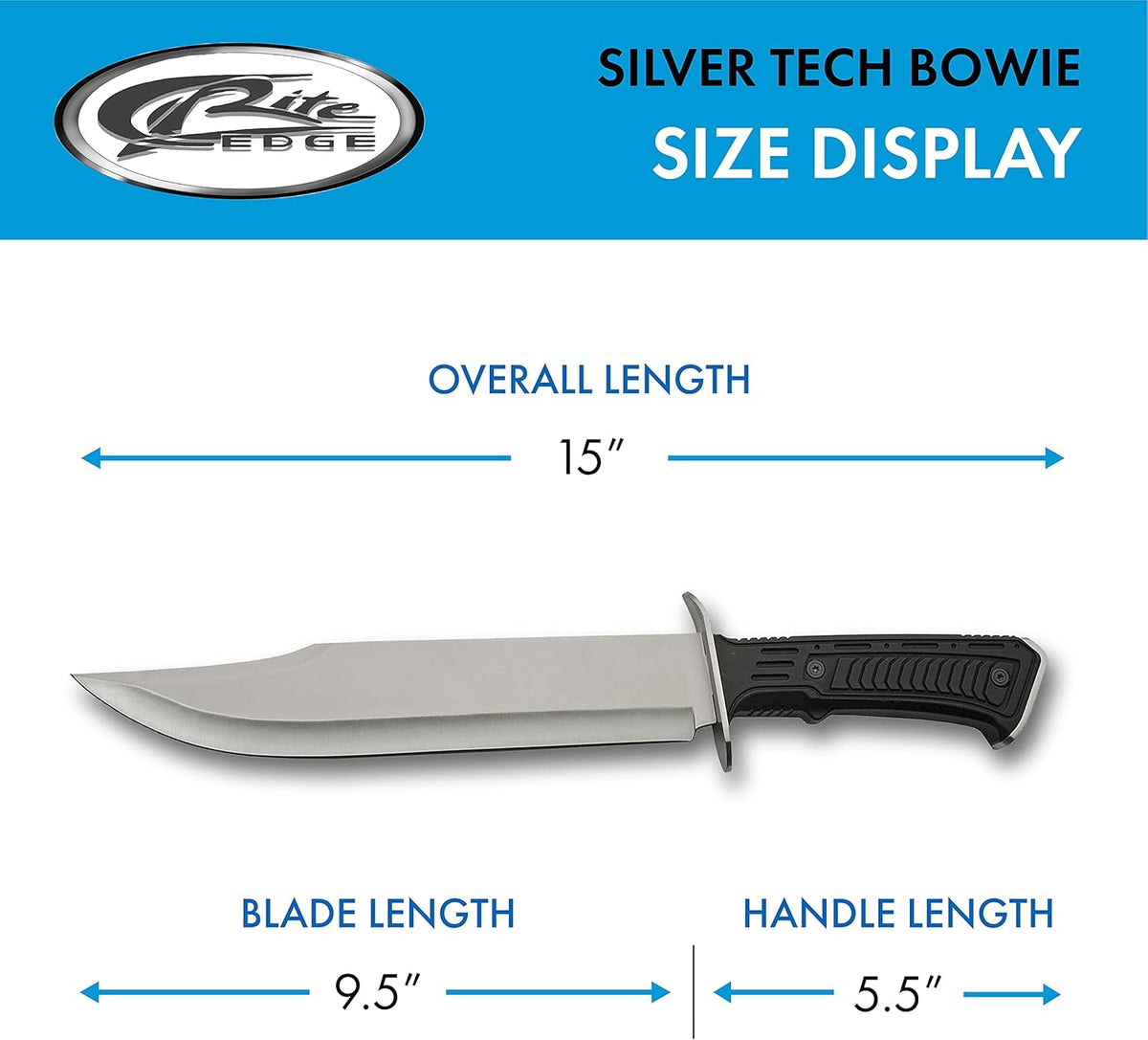 SZCO Supplies 15" Outdoor Survival Silver Tech Bowie Blade Knife, 211515-SL - PuriLite