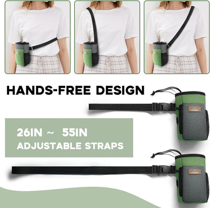 LIOOPET Dog Treat Pouch - Fashionable Green&Grey Design - Large Capacity Dog Treat Bag for Dog Walks, Outdoor Activities, Travel and Training - Includes 1 Poop Bags - PuriLite
