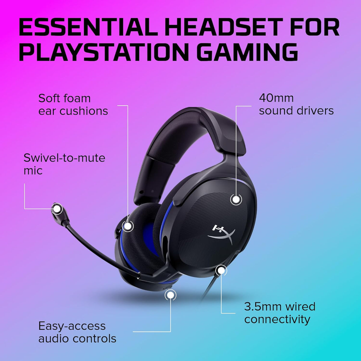 HyperX Cloud Stinger 2 Core – PC Gaming Headset, Lightweight Over-Ear Headset with mic, Swivel-to-Mute mic Function, DTS Headphone:X Spatial Audio, 40mm Drivers,Black - PuriLite