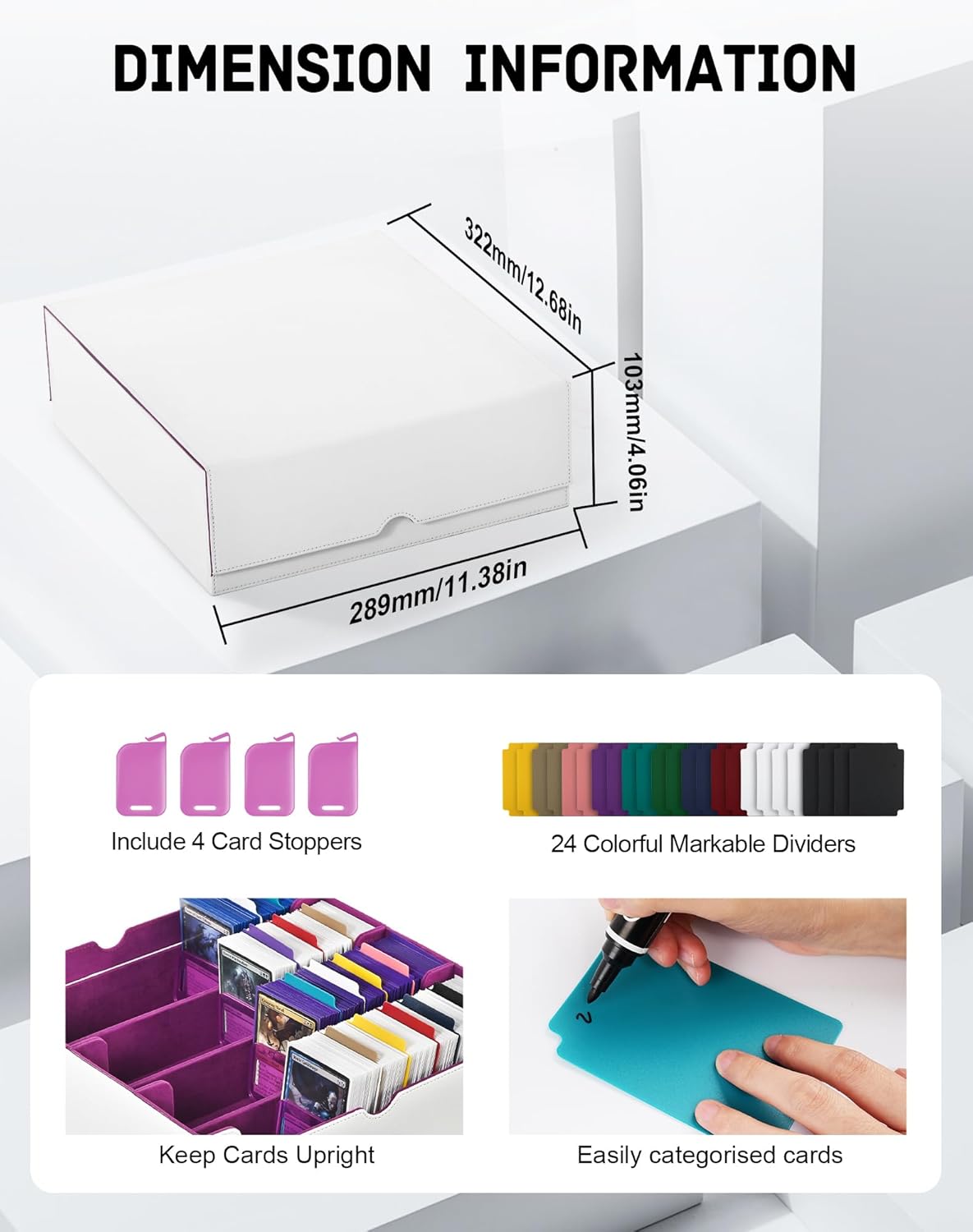 ZLCA Card Storage Box for MTG PTCG, Commander Deck Box Holds 3000+ Cards, Card Storage Case with 4 Stoppers, Card Organizer for TCG Sport Cards (Black) - PuriLite