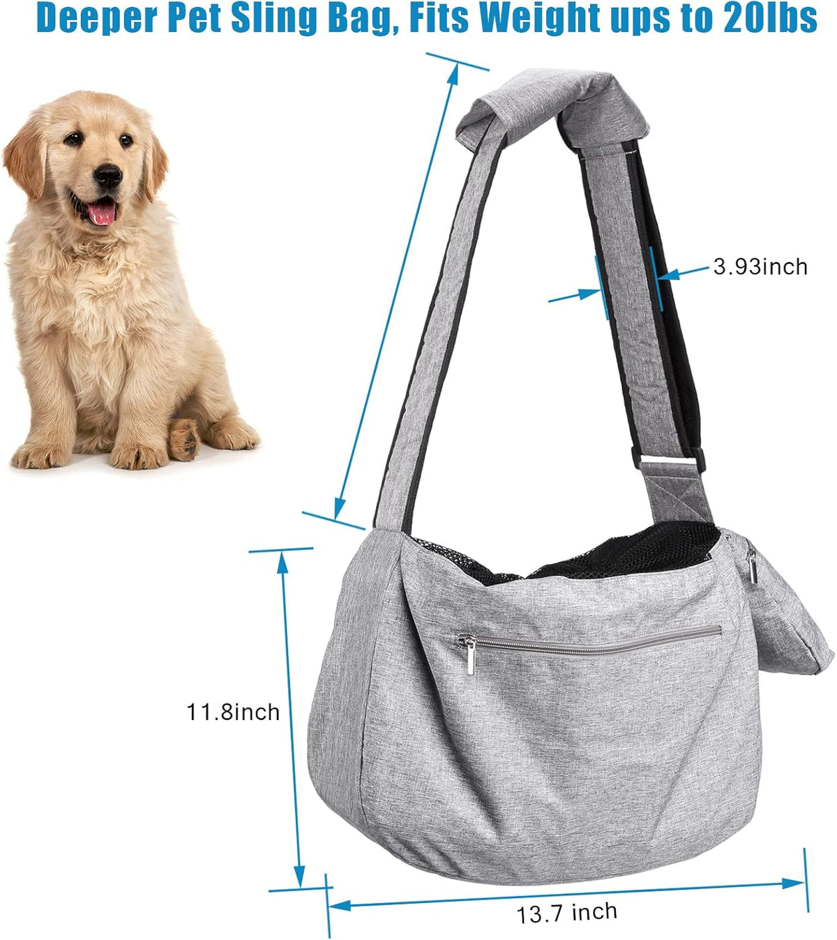 Ownpets Pet Dog Sling Carrier Bag Adjustable Padded Strap Dog Hand Free Safe Mesh Pet Carrier for Small Medium Dog Cat, Fit 10lbs up to 20 Pounds - PuriLite