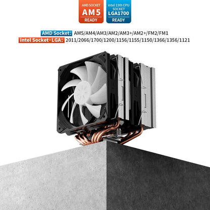 upHere D6SEC CPU Cooler, Intel LGA2011,LGA2066, LGA1700,AMD AM5/AM4/Ryzen 120mm,Dual Towers,5V ARGB - PuriLite
